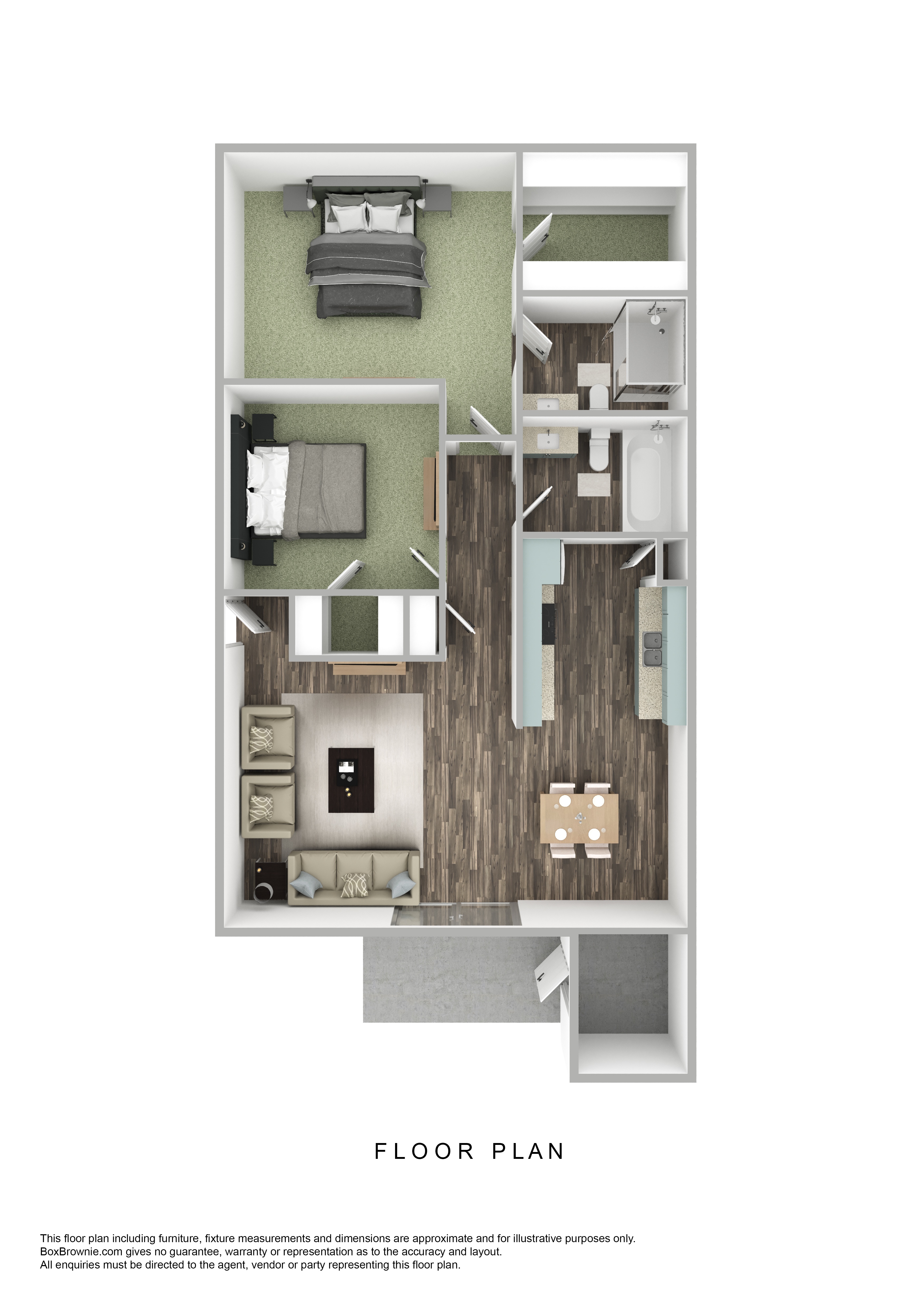 Floor plan for 2 beds, 2 baths, 940 sqft